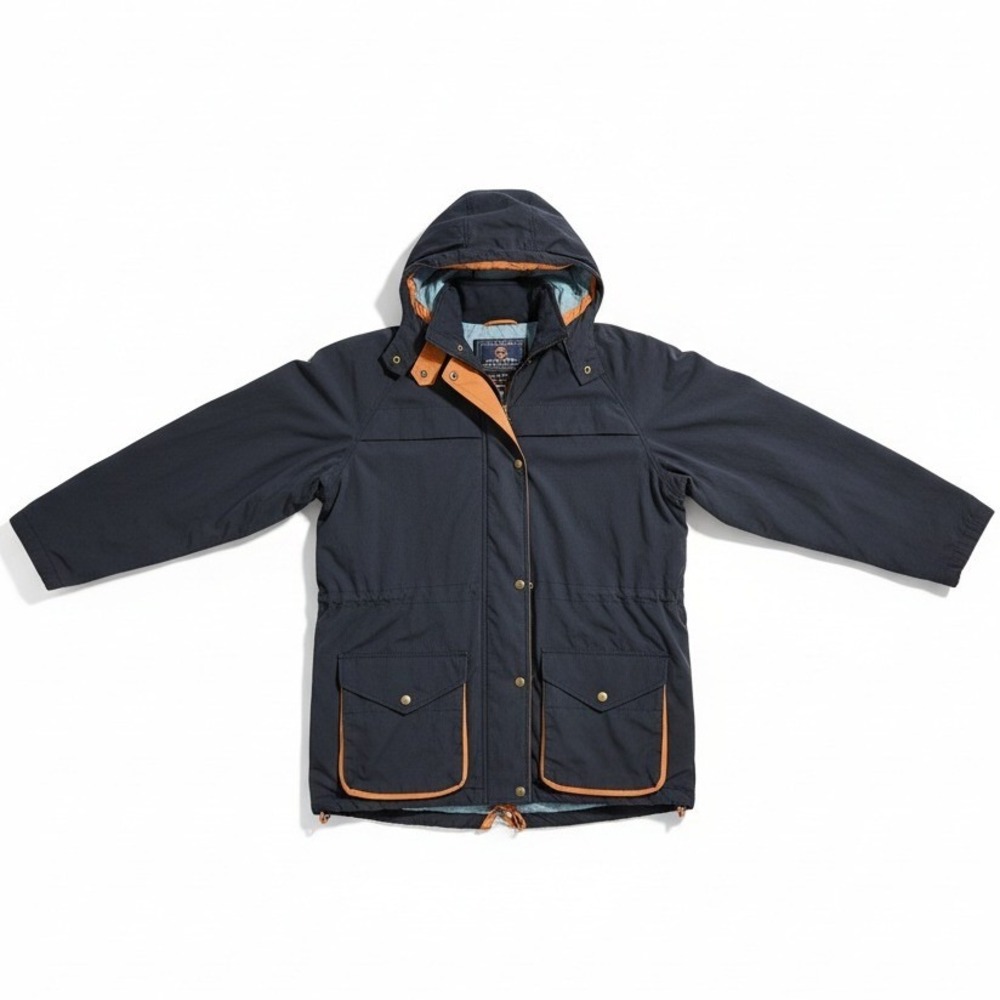 The Limited Men Navy Blue Hooded Parka Jacket Tan Trim Utility Field Coat Medium